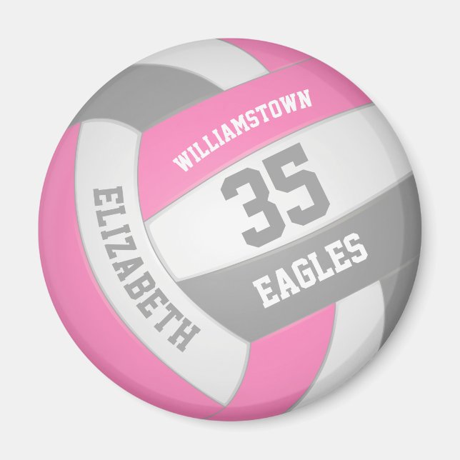 cute pink grey volleyball team name girls magnet (Front)