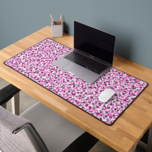 Cute pink grey white abstract flowers desk mat