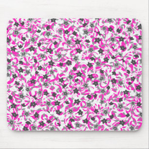 Cute pink grey white abstract flowers mouse mat