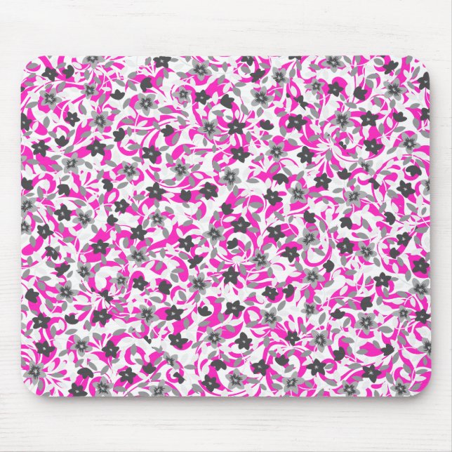 Cute pink grey white abstract flowers mouse mat (Front)