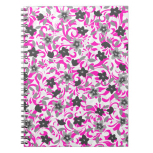 Cute pink grey white abstract flowers notebook