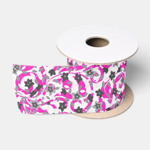 Cute pink grey white abstract flowers satin ribbon