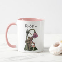 Cute Pink Grizzly Bear Fairy in Enchanted Forest
