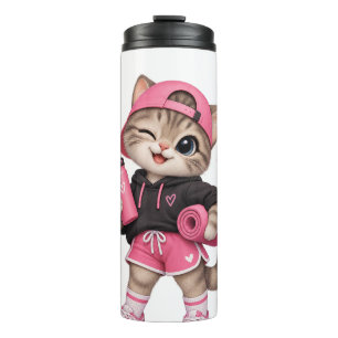 Cute Pink Gym Cat Fitness Workout Travel Mug