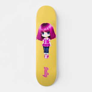 Cute pink hair girl custom name skateboard