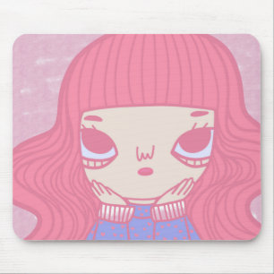 Cute Pink Hair Girl Illustration Character Mouse Mat