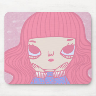 Cute Pink Hair Girl Illustration Character Mouse Mat
