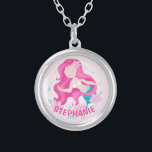 Cute Pink Hair Mermaid Girls Fantasy Personalised Silver Plated Necklace<br><div class="desc">Cute Pink Hair Mermaid Girls Fantasy Personalised Silver Plated Necklace. This design features a beautiful ocean beach mermaid surrounded by floral flowers. Pink magical fantasy design for girls. Personalise this custom design with your own name or text.</div>
