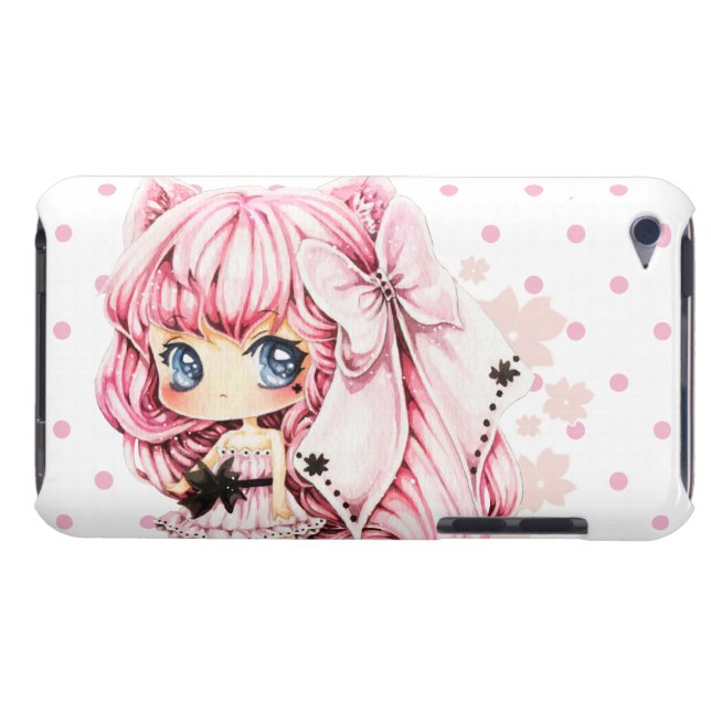 Cute pink-haired anime chibi girl barely there iPod cover (Back Horizontal)