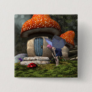 Cute Pink-Haired Fairy Meets Ladybug 15 Cm Square Badge