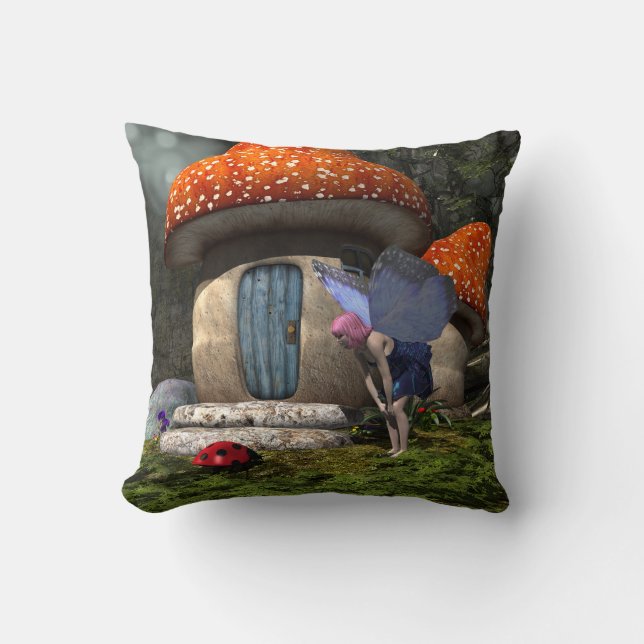 Cute Pink-Haired Fairy Meets Ladybug Cushion (Front)