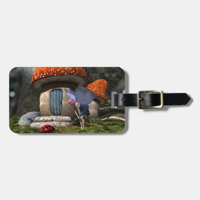 Cute Pink-Haired Fairy Meets Ladybug Luggage Tag (Front Horizontal)