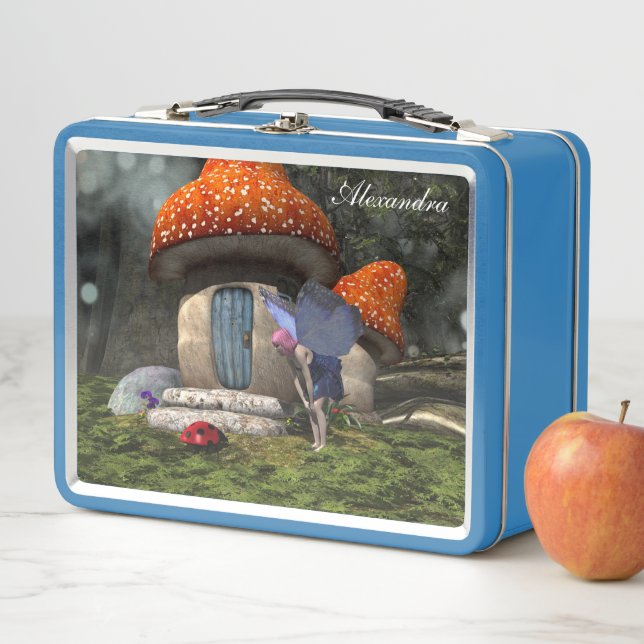 Cute Pink-Haired Fairy Meets Ladybug Metal Lunch Box (In Situ)