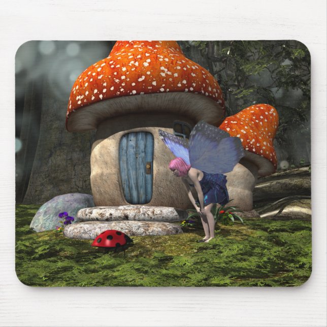 Cute Pink-Haired Fairy Meets Ladybug Mouse Mat (Front)