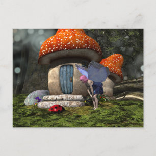 Cute Pink-Haired Fairy Meets Ladybug Postcard