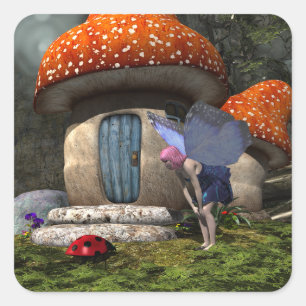 Cute Pink-Haired Fairy Meets Ladybug Square Sticker