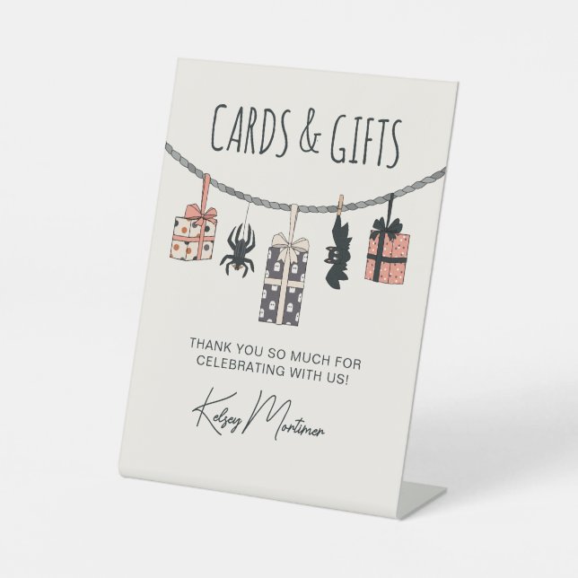 Cute Pink Halloween Baby Shower Cards & Gifts Pedestal Sign (Front)