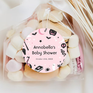 Cute Pink Halloween Baby Shower Classic Round Sticker