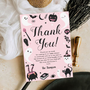 Cute Pink Halloween Baby Shower Thank You Card