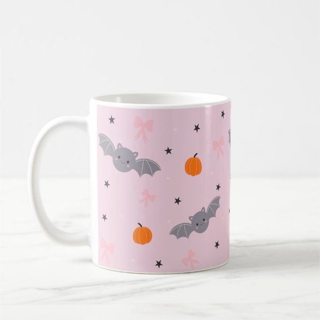 Cute Pink Halloween Bat Pattern Mug (Left)