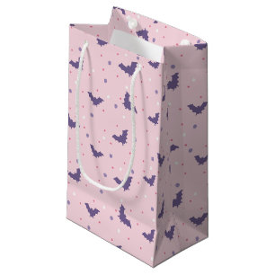 Cute Pink Halloween Bat Pattern with Polka Dots Small Gift Bag