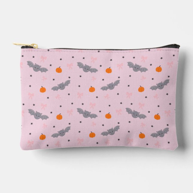 Cute Pink Halloween Bat Pattern Zipper Pouch (Front)