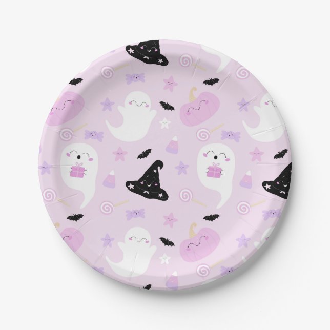 Cute Pink Halloween Birthday Paper Plate (Front)