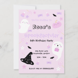 Cute Pink Halloween Birthday Party Invitation