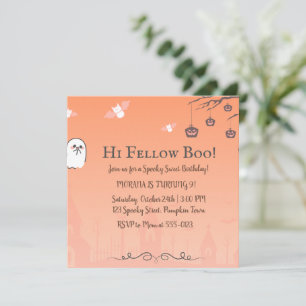 Cute Pink Halloween Birthday Party Invitation Pa