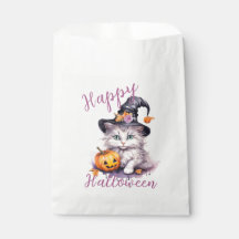 Cute Pink Halloween Birthday Party Kitten Pumpkin