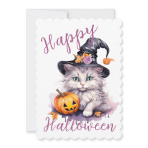 Cute Pink Halloween Birthday Party Kitten Pumpkin