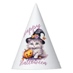 Cute Pink Halloween Birthday Party Kitten Pumpkin Party Hat