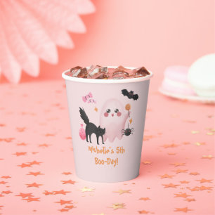 Cute Pink Halloween Birthday Party Paper Cups