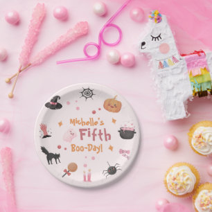 Cute Pink Halloween Birthday Party  Paper Plate