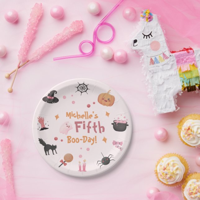 Cute Pink Halloween Birthday Party  Paper Plate (Party)