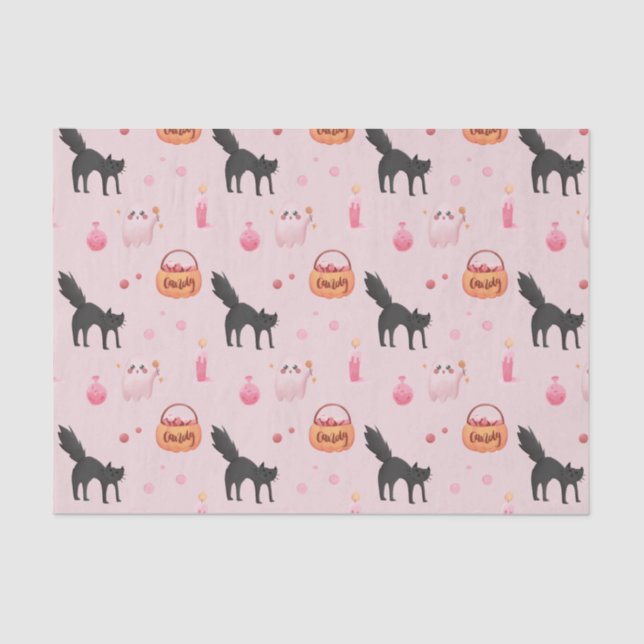Cute Pink Halloween Birthday Party Tissue Paper (Front)