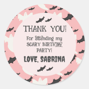 Cute Pink Halloween Birthday Thank You Sticker