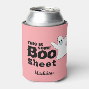 Cute Pink Halloween Boo Sheet Ghost Personalised Can Cooler