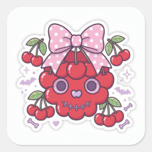 Cute Pink Halloween Cherry Skull Sticker - Kawaii
