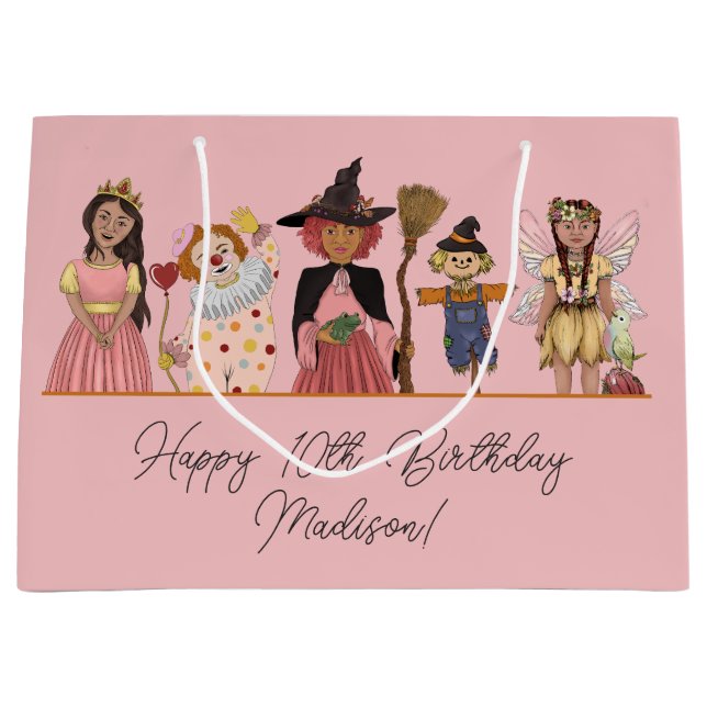 Cute Pink Halloween Costume Party Birthday  Large Gift Bag (Front)
