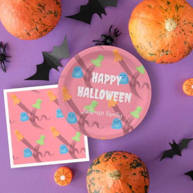 Cute pink Halloween customisable Paper Plate (Cute pink Halloween customizable Paper Plates
)