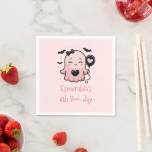 Cute Pink Halloween Ghost Birthday Party Napkin