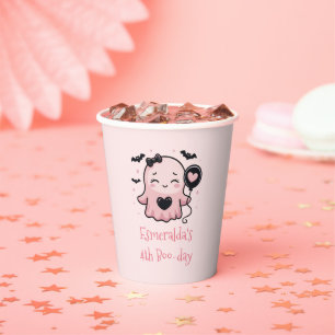 Cute Pink Halloween Ghost Birthday Party Paper Cups