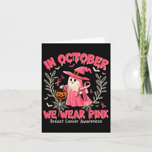 Cute Pink Halloween Ghost For Breast Cancer Suppor Card
