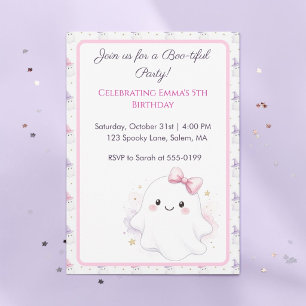 Cute Pink Halloween Ghost Girls Birthday Party Invitation