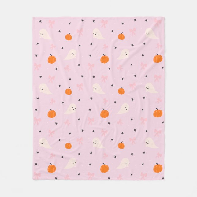 Cute Pink Halloween Ghost Pattern Blanket (Front)