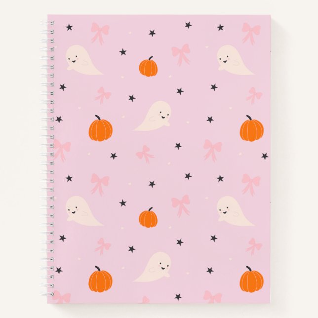 Cute Pink Halloween Ghost Pattern Notebook (Front)