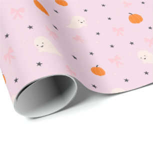 Cute Pink Halloween Ghost Pattern Wrapping Paper