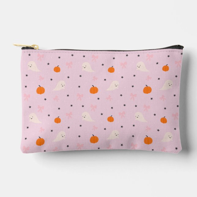 Cute Pink Halloween Ghost Pattern Zipper Pouch (Front)