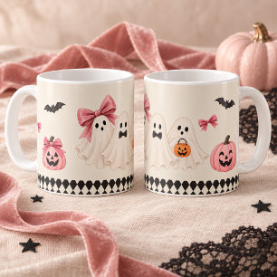 Cute Pink Halloween Ghosts Harlequin Mug